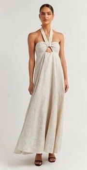 NWT DISSH Verdes Maxi in Natural Linen Peekaboo Halter Dress US 12 / AU 16