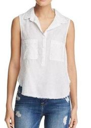 Bella Dahl Hipster Metallic Embroidered Top White Sleeveless Collared | Size M