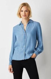 Boutique Ecru Chambray Blue Long Sleeve Button Down M