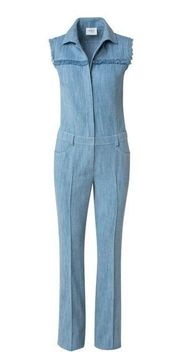 Akris Punto Sleeveless Washed Denim Jumpsuit with Bootcut Leg