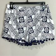 Entro White Navy Embroidered Shorts with Pockets Sz Med Pull-On Floral