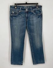 Miss Me Capri Jeans Women 29 Lakewood Blue Rhinestone "M" Textured Flap Pockets