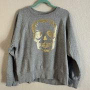 Zadig & Voltaire Upper Skull Gold Grey Pull Over Crew Sweater large