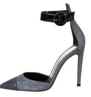 🆕 Gianvitto Rossi Colorblock Glittler Sparkle Silver Ankle Strap Pumps Size 37