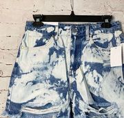 BP Bleach Tie Dye Shorts Denim Jean Cutoffs Destroyed Distressed Blue White 28