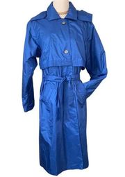 Vintage Worthington Royal blue rain trench coat removable hood & lining size 8/P