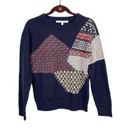 Other Stories Women's Blue Patches Geo Aztec Long Sleeve Pullover Sweater Small