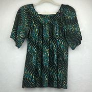 Susan Lawrence Top Blouse Multicolor short sleeve Size Small Pettie