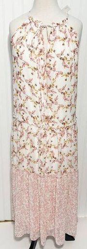 Drew Naomi Mixed Floral Print Prairie Sleeveless Back Maxi Dress Pink Small