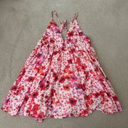 size L pink and red floral  baby doll mini dress