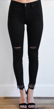 Lace distressed skinny jeans