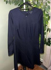 CLUB MONACO Navy w/Light Blue Polka Dots Long Sleeve A-Line Wool Blend Dress 10