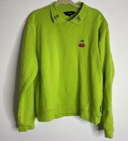 Teddy Fresh Cherry Embroidered Collared Crew Neck Sweatshirt Lime Green L