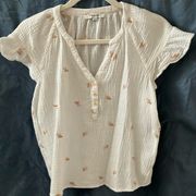 : White top- 100% cotton- stitched lines (peach/tan)-size XS