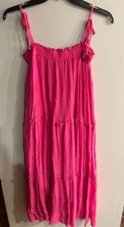 &MERCI Women’s Pink Shoulder Tie Tiered Boho Maxi Dress Size S