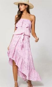 Pink Eyelet Lace Asymmetric Faux Wrap Skirt