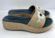 Vintage Straw Flower Slides, Embroidered Daisies, Y2K platform Sandals 8.5