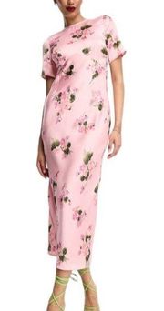 ASOS Satin Floral Midi Lace Up Back Dress in spaced rose floral Size 2 NWT