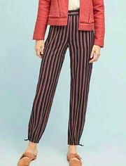 ANTHROPOLOGIE Striped Silky Tie Joggers in Black/Red sz small