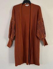 NorthStyle Brown Tan Duster Cardigan Eyelet Puff Sleeves Casual Comfy Medium