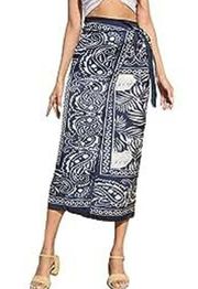 Paisley Blue & White Handkerchief Wrap Midi Skirt SZ S NWT