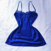Victoria's Secret Royal Blue Satin Chemise Slip Women's Size Medium