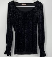BAND OF GYPSIES BLACK VELVET FEEL LONG SLEEVE BELL CUFFS STRETCH PULLOVER OS