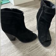 Open toe black suede bootie Bella Marie