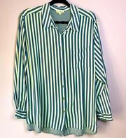 Jane & Delancey Blue White Contrasting Stripe Boho Double Button Rayon Blouse 1X