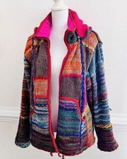 Handmade Nepal 100% Wool Colorful Hippie Patchwork Boho Festival Jacket ~ Large