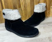 Vionic Magnolia Ruth Black Suede Faux Fur Collar Ankle Boots 8.5