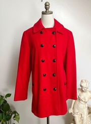 Lord & Taylor Vintage Red Wool Double Breasted Peacoat Union Made in USA