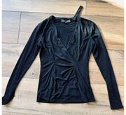 Catherine Malandrino Top Long Sleeve XS Black Women's V Neck Wrap Sexy Blouse