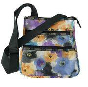 LeSportSac 3-Zip Crossbody Bag Purse Watercolor Floral Pansy Flower Tie Dye