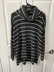 Oversized Medium Gray & White Striped Cowl Neck Tunic Top