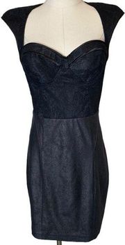 Guess Lace Bustier Corset and Faux Suede Bodycon Black Mini Dress, size 6