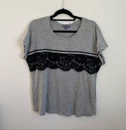 Democracy Gray Lace and Sparkle Roll Sleeve Tee Shirt XL