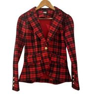 Venus Blazer Plaid Red and Black Jacket Women’s Size 2 One Button Career Preppy