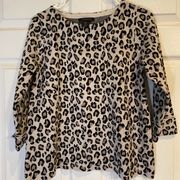 Elie Tahari Leopard Print 34 Sleeve Crewneck Pullover Sweater