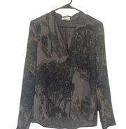 Babaton Black Long Sleeve Abstract Trees Button Down Blouse Women Sz S