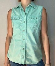 Cabelas Turquoise Button Up Hiking Mountain Sleeveless Shirt