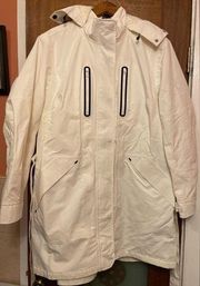 Lands' End Winter White Squall Parka Coat Hood Full Zip & Button Light Lining 1X