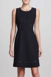 Tahari Black Fit & Flare Dress with Leather Trim 8 Medium