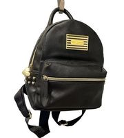 Betsey Johnson Black Mini Backpack Floral Lining Gold Hardware Faux Leather