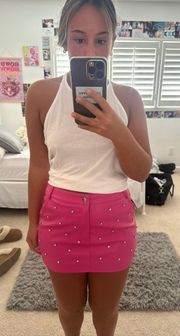 Pink Leather Mini Skirt