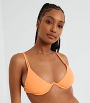 Orange Double Strap Ribbed V-Wire Bikini Top - L