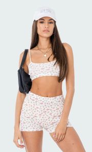 waffle knit floral shorts