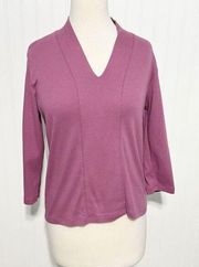 Hasting & Smith Women's V Neck 3/4 Sleeve Pullover Top Pink  Purple Mauve Medium