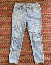 CHICOS PAISLEY PRINT WESTERN DENIM SKINNY JEANS