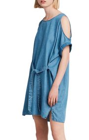 Cold shoulder tie waist chambray Dress M